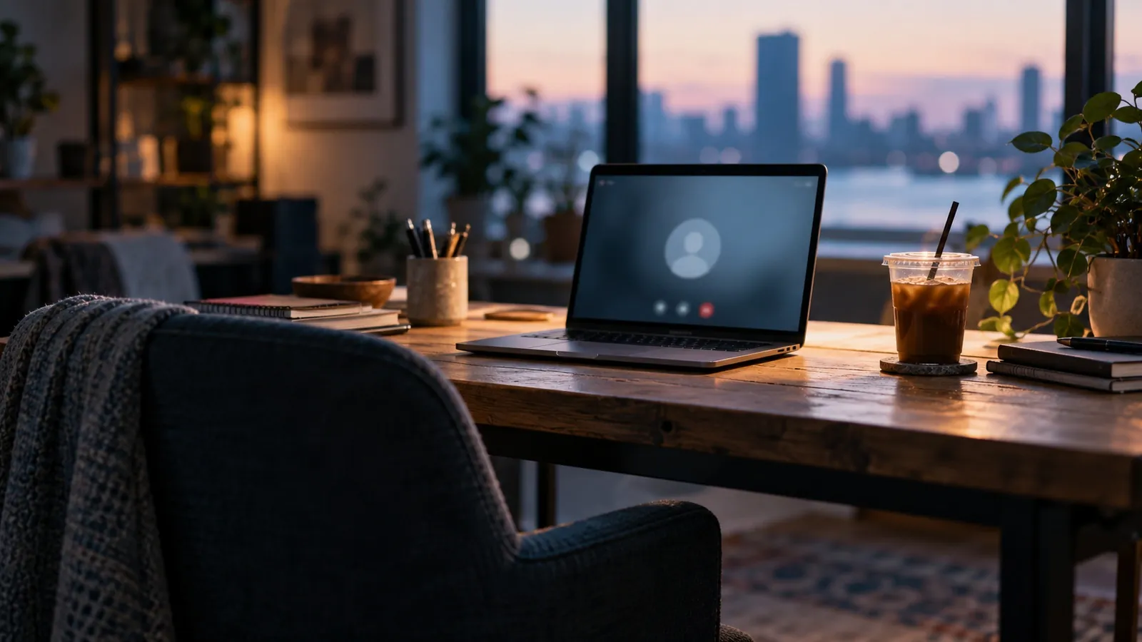 Empty chair in front of a laptop showing a session nobody joined