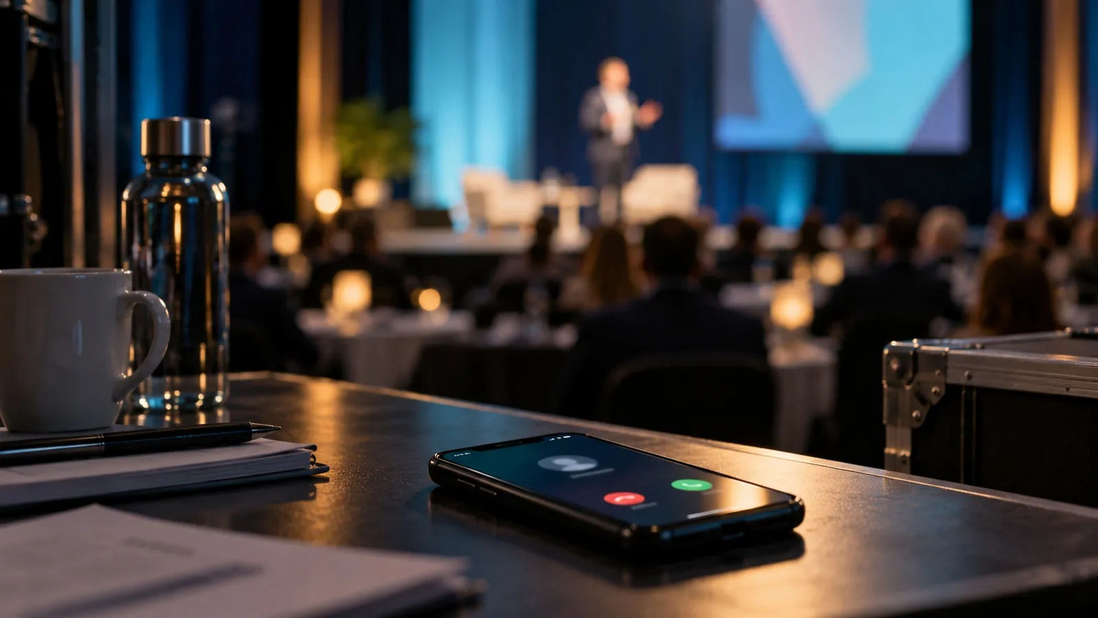 Phone ringing unanswered backstage while a speaker presents