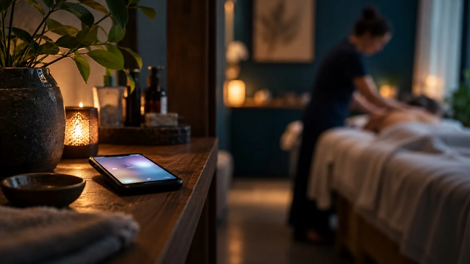 Phone on silent lighting up on a shelf in a treatment room