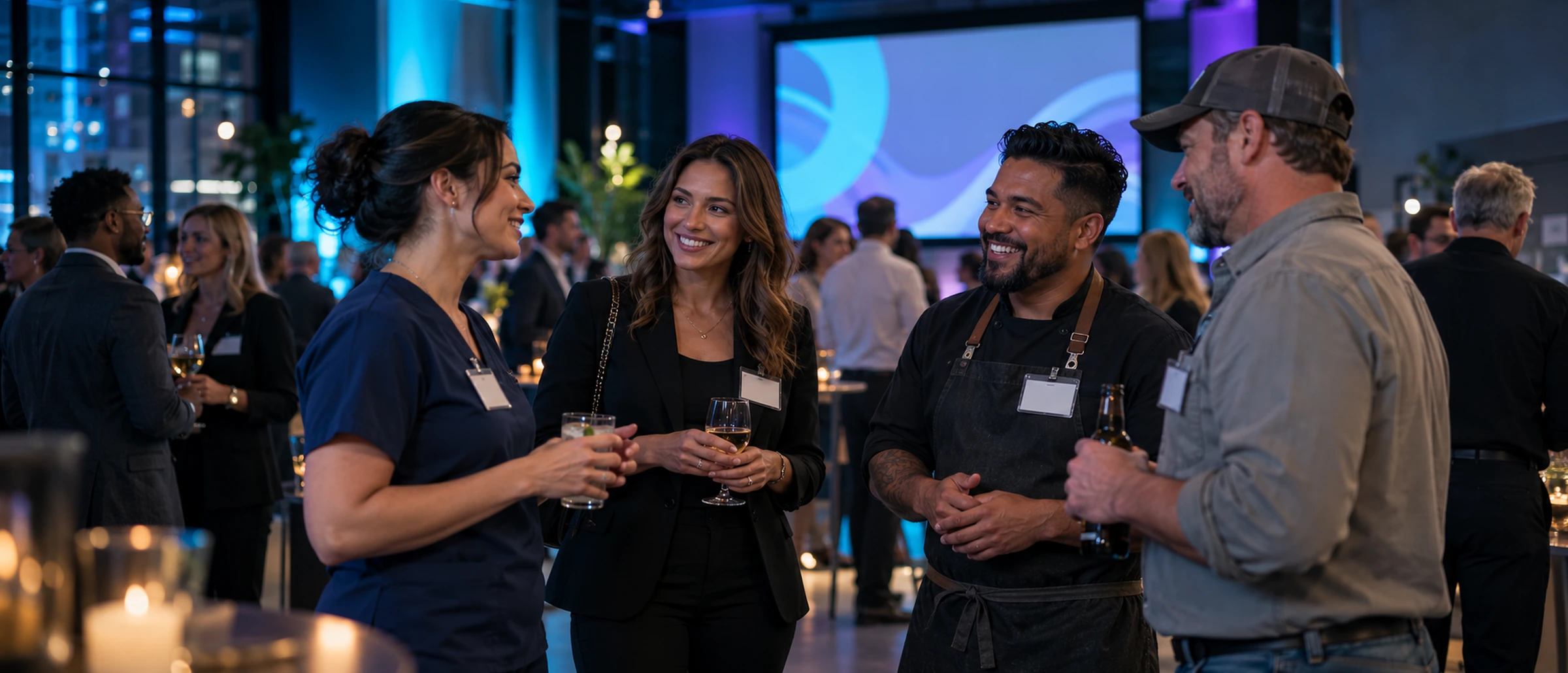Business owners networking at a chamber of commerce event
